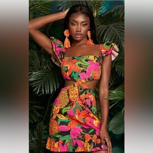 SHEIN cut out tropical print dress size xs